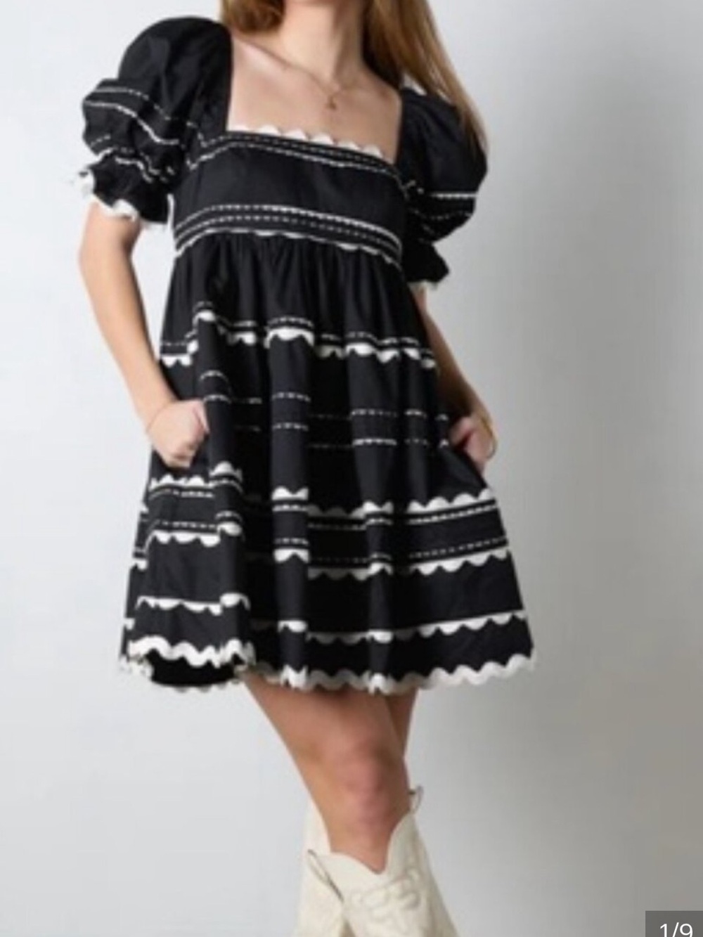 Sofie The Label Black & White Tiered Mini Dress white ric-rac trim